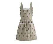 Sleeveless Breathable Cooking Apron with Lace Double Pockets Dot Print Waterproof PVC Wide Shoulder Strap Kitchen Apron for Home-Army Green A