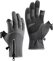 [HieoAnir] Winter Cycling Gloves, 2-Fingerless Touchscreen Ski Gloves, Non-Slip Cold Weather Gloves for Hiking, Fishing, Hunting, Windproof Running Gloves