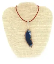 Unisex Blue Agate Necklace Sterling Silver Wire Wrap Pendant Leather Cord