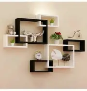 Intersect Wall Shelf Wooden Wall Shelf Set Of 6 Shelves (Black And White) Home