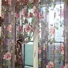 Floral Voile Curtains Sheer Curtains with Beads for Bedroom (Purple 100x250CM) A