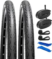 YUNSCM 2-PCS 26x1 3/8（37-590） Bike Tires and 26x1 3/8" Heavy Duty Bike Tubes Schrader Valve with 2 Rim Strips Compatible with 26 x 1 3/8 26x1 3-8 Road Bike Bicycle Tires and Tubes (Y-1281)
