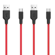 2x Philex 1m Silicone 2A Charge/Sync Type-C Cable to USB for Samsung/Android Red