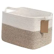 Woven Storage Basket for Shelves, Cotton Rope 13"L x 10"W x 9"H Light Brown