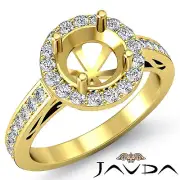 Round Semi Mount Diamond Engagement Pave Set Filigree Ring 14k Yellow Gold 1.3Ct