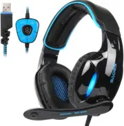 USB Stereo Gaming Headphone 7.1 Surround Sound PC Mac Over-Ear Headset Mic LED