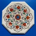 12" Marble side table top semi precious stones pietradura inlay work