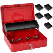 Large Locking Cash Box with Key Lock and Money Tray, Money Box with Cash Tray...