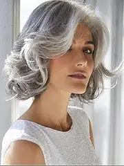 Grey Wig Short Grey Wavy Wigs for Women Mixed Gray Curly Synthetic Wig Mid-length salt and papper Wig Natural Daily Costume Old Lady Wig