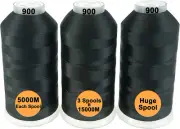 Set of 3 Black Colors Polyester Machine Embroidery Thread Huge Spool 5000M for A