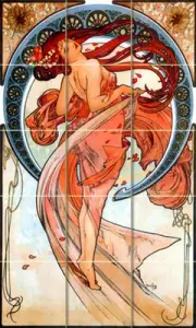 12 x 20 Alphonse Mucha Tumbled Marble Mural Backsplash Bath Tile #1201