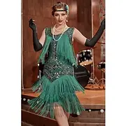 Retro Vintage Roaring 20s 1920s Flapper Dress Dress Christmas Party Dress The Great Gatsby Women's Sequins Tassel Fringe Carnival Wedding Wedding Guest Party /