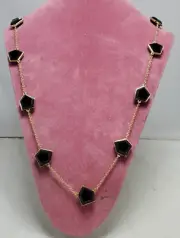 Tre Vero geometric black stone framed in gold necklace NWT