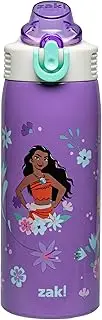 Zak Designs Disney Princess Kids Water Bottle For School or Travel, 19oz Stainless Steel Water Bottle With Straw, Handle, and Leak-Proof, Pop-Up Spout Cover (Ariel, Moana, Rapunzel, Tiana)