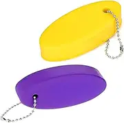 [Jntahecg] Floating Key Chain for Bboating, 2 Pcs Oval Foam Floating Keychain, Bright Color Float Key Rings Pendant for Fishing and Outdoor Water Sports（Yellow + Purple）