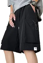 [FGAITH] Men's Casual Athletic Shorts,Quick Dry Straight Cargo Shorts Classic Outdoor Hiking Shorts,Black,L
