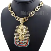Iced Gold plated Alloy Cubic Zirconia PHARAOH KING TUT & Marina Chain Necklace
