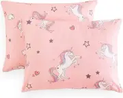 Wake In Cloud - Unicorn Pillow Cases for Girls, Cute Unicorns with Stars and Set