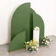 4 Matte OLIVE GREEN Fitted Spandex Half Moon Wedding Arch Backdrop STAND COVERS
