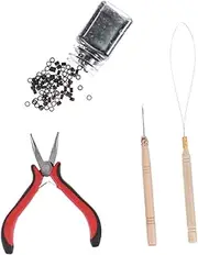 Healeved Essential Hairdressing Tool Kit Hair Extension Pliers Micro Rings Pulling Needle for Quick Installation