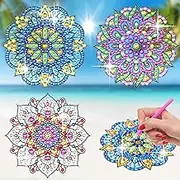 BSRESIN Diamond Art Stained Glass Window Clings with Diamond DIY Pen, 3 Pcs Mandala Window Stickers for Suncatchers, Diamond Art Kits for Adults, Diamond Art Accessories