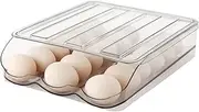 MesRosa Egg Holder for Refrigerator, Automatically Rolling Egg Storage Container for Refrigerator,Large Capacity Egg Organizer for Fridge Lid,Clear Plastic Egg Dispenser,Egg Tray & Bin -1 Layer white