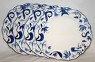 222 Fifth Ayla 10 1/2" Porcelain Dinner Plates Blue & White Set of Four New