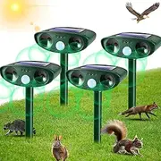 4 Pack Solar Animal Repellent Ultrasonic Cat Repellent Outdoor Deer Repellent Devices with Motion Sensor Solar Animal Repeller to Scare Cat Deer Squirrel Rabbit Dog Skunk Out of Yard Lawn Garden