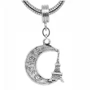 Moon & Eiffel Tower Charm Dangle Charm European Bead Compatible for Most Europea
