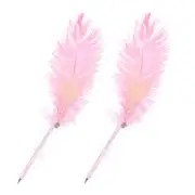 Feather Pen, 2Pcs Ostrich Vintage Feather Quill Pen 1mm Black Ink Pen, Pink