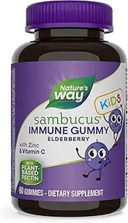 Nature's Way Sambucus Elderberry Kid's Gummies, Black Elderberry with Vitamin C and Zinc, 60 Count