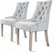 La Bella 2-Pack French Provincial Oak Leg Chair Amour - Grey Upholstered Velvet Tufted Dining Chairs with Nailhead Back & Ring Pull Trim Stylish Seating for Kitchen, Bedroom & Dining Room