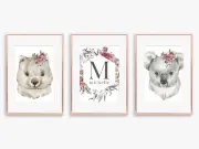 Set of 3 x A4 Nursery/Baby Australia Animals Koala Kangaroo Gift Wall Prints
