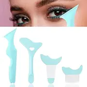 4Pcs Reusable Silicone Eyeliner Stencils - Mascara Shield Guard, Eyelash Lipstick Eyeshadow Applicators Aid Tool - Multifunctional Eye Makeup Tool for Women, Beginners (Green)