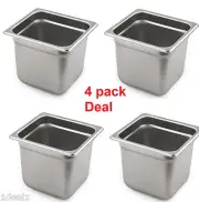 1/6 Size Standard Anti-Jam Stainless Steel Steam Table Hotel Pan - 6" (4) Pack