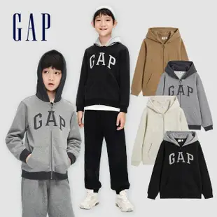 【GAP】男童裝 Logo刷毛連帽外套 碳素軟磨系列-多色可選(836686)