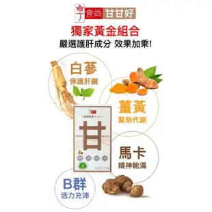 【享食尚】黃金組合甘甘好 30粒x2盒(黃鐙輝代言.健字號護肝認證.白蔘.薑黃.馬卡.B群)