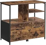 VASAGLE Lateral File Cabinet with Open Shelves and Drawer, for A4, Letter and Legal Sized Documents, Printer Stand, Rustic Brown + Black