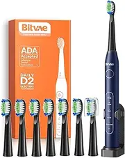 Bitvae Electric Toothbrush for Adults - Ultrasonic Electric Toothbrushes with 8 Brush Heads, ADA Accepted Power Rechargeable Toothbrush with 5 Modes, Smart Timer, Black D2