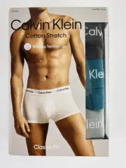 3-Pack Calvin Klein Men’s Cotton Stretch Low Rise Trunks, Grey/Teal - Large