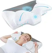 HOMCA Cervical Neck Pillow for Sleeping, Memory Foam Pillow for Neck Pain Relief, Ergonomic Pillow for Side Sleepers, Back and Stomach Sleepers, Side Sleeper Pillow with Removable Pillowcase(Grey)