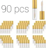 Case of 90 packs, Empty Plastic Clear Lip Gloss Tubes Lip Balm Bottle Container Gold Transparent 1.2ML Makeup Tool for Women (90 pcs, Gold)