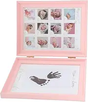 Infant Growth Frame Newborn First Year Photo Frame Baby Commemorative Handprint Footprint for Mom's Present