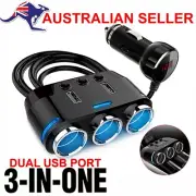 3 Way 12V/24V USB Car Cigarette Splitter Lighter Charger Socket Adapter Plug