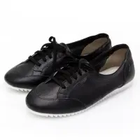 在飛比找momo購物網優惠-【Momix】韓國空運-全真皮復古綁帶小白鞋(黑色)