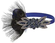 Feather Headband 1920s Peacock Feather Headpiece Flapper Accessories Women Art Deco 20s Great Gatsby Showgirl Headband Costume Party Hairband White Feather Headband (Size : YM5997 Blue)