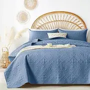 akkialla Full Queen Quilt Bedding Set for All Seasons,Lightweight Bluish Grey Bedspreads Queen Size,Modern Style Microfiber Soft Floral Pattern Coverlet Set(1 Quilt,2 Pillow Shams)