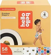 Hello Bello Premium Diapers Size 4, Busy Bees & Hive Five Designs, 58ct Club Box