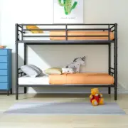 Bunk Beds Twin over Twin Metal Bed Frame for Teens Dorm Bedroom Furniture Black