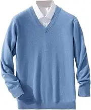 [Kiioouu] Men Sweater V-Neck Long Sleeve Pullovers Solid Color Standard Male Cashmere Sweater Knitting Jumpers